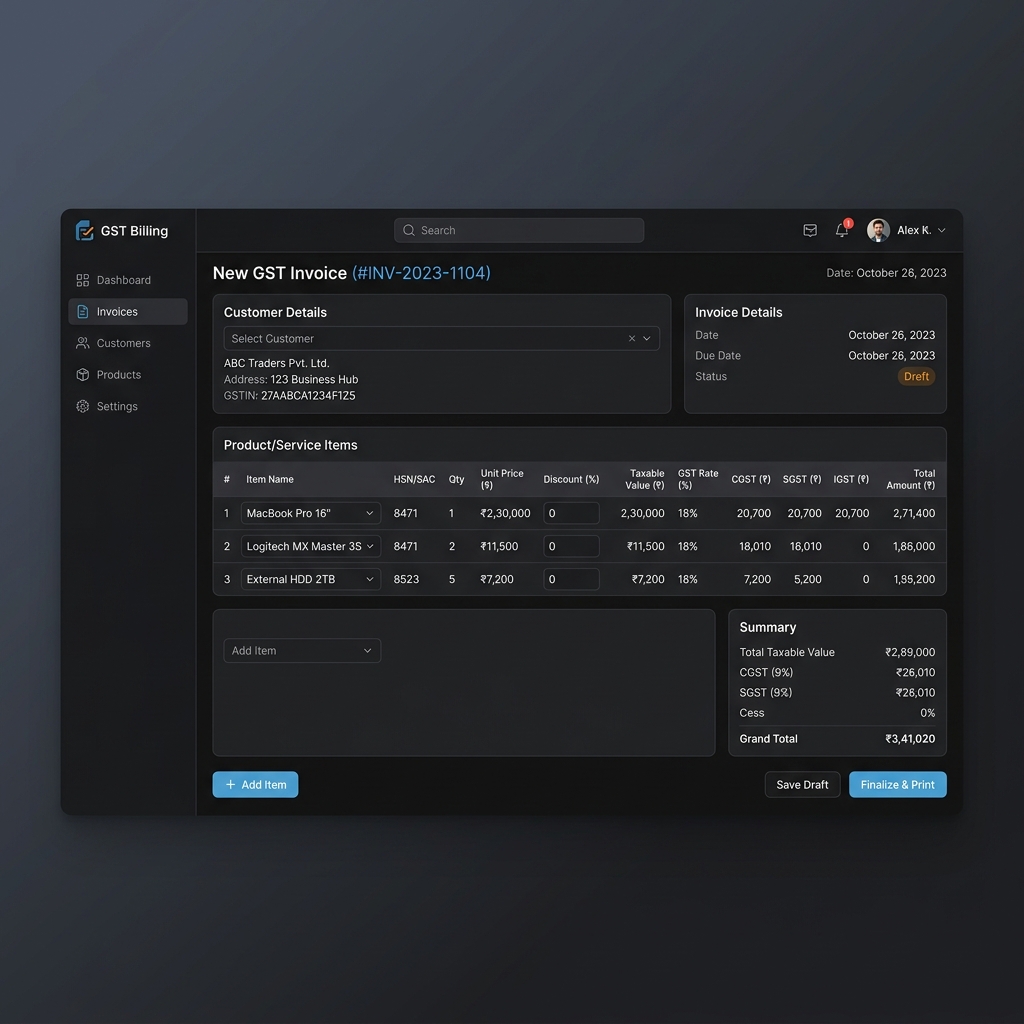 GST Billing Screen